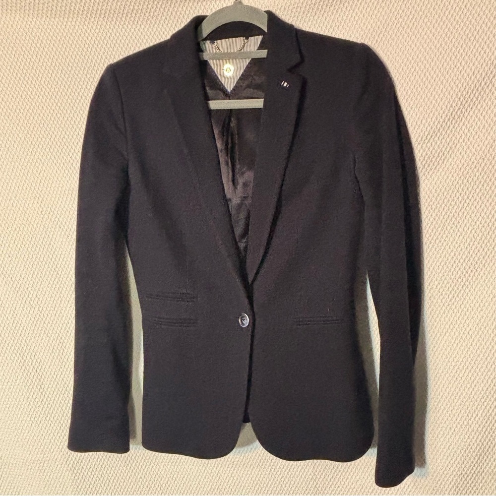 Massimo Dutti Sz 4 Taylored Textured Fabric Lined Should Pads Blaze In Navy